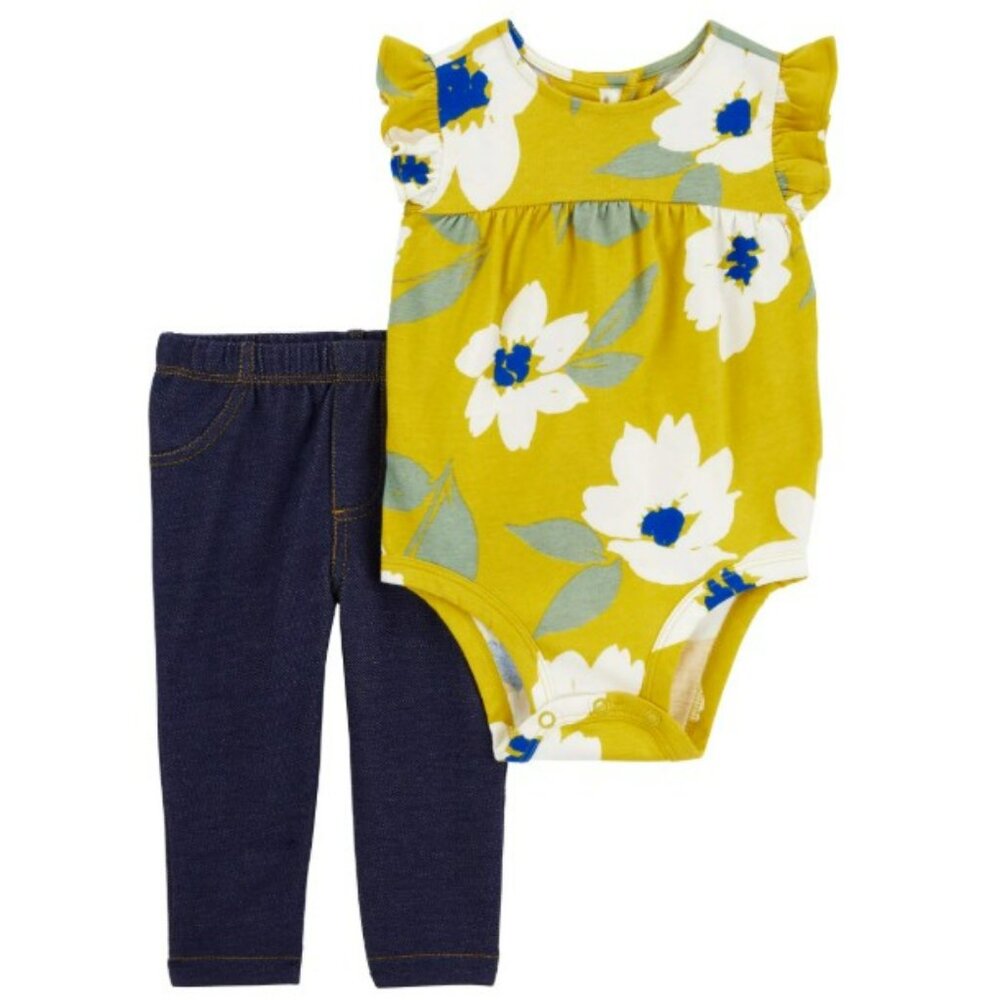 NWT. CARTER'S Baby Girl Mustard Floral 2-Piece Set